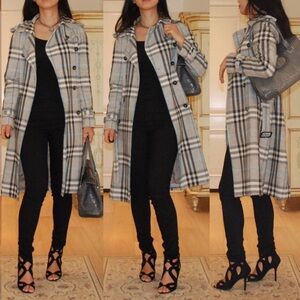 BURBERRY COAT plaid double-breasted trench coat S/US 4